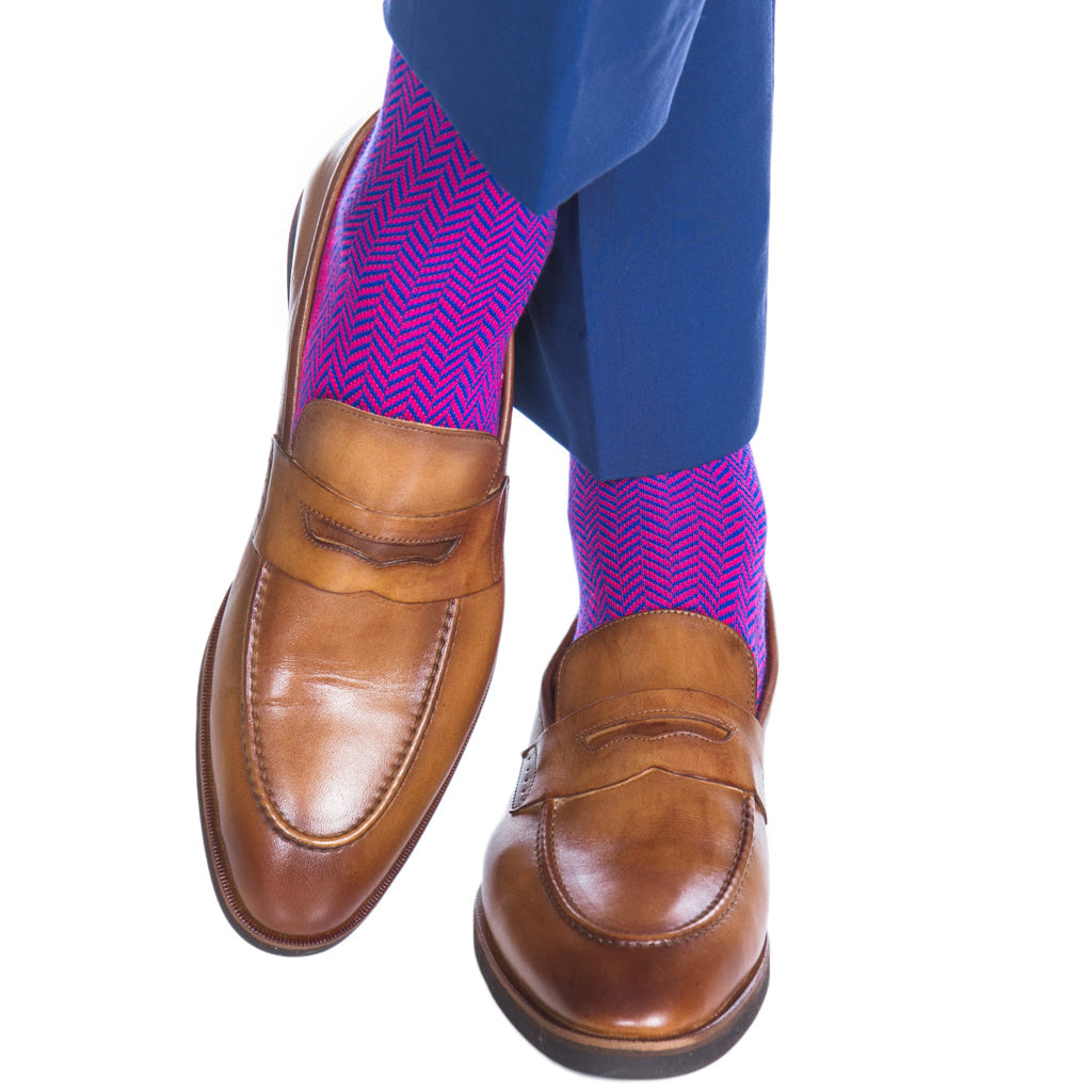 USA-Made-Magenta-Colbalt-Blue-Herringbone-Chevron-Cotton-Sock