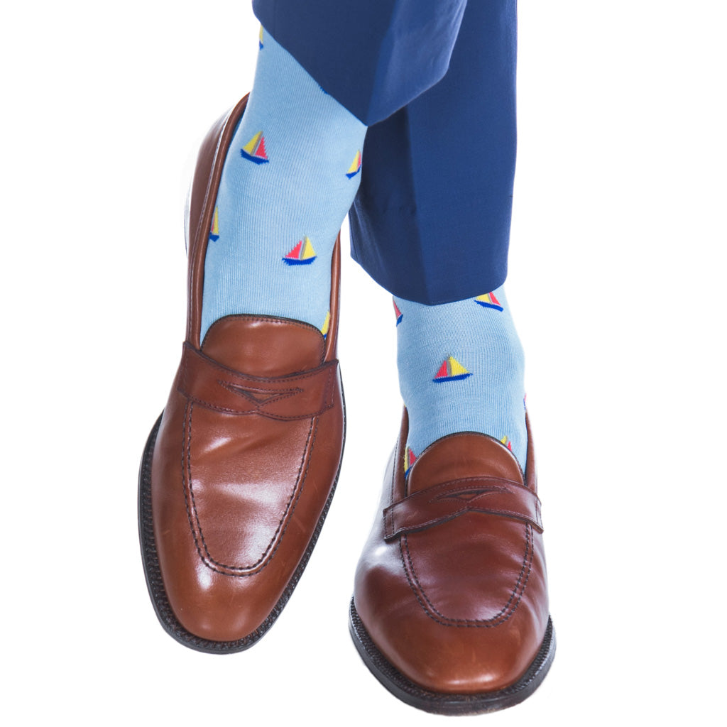 SKy-Blue-Yolk-Coral-Sailboat-Cotton-Sock