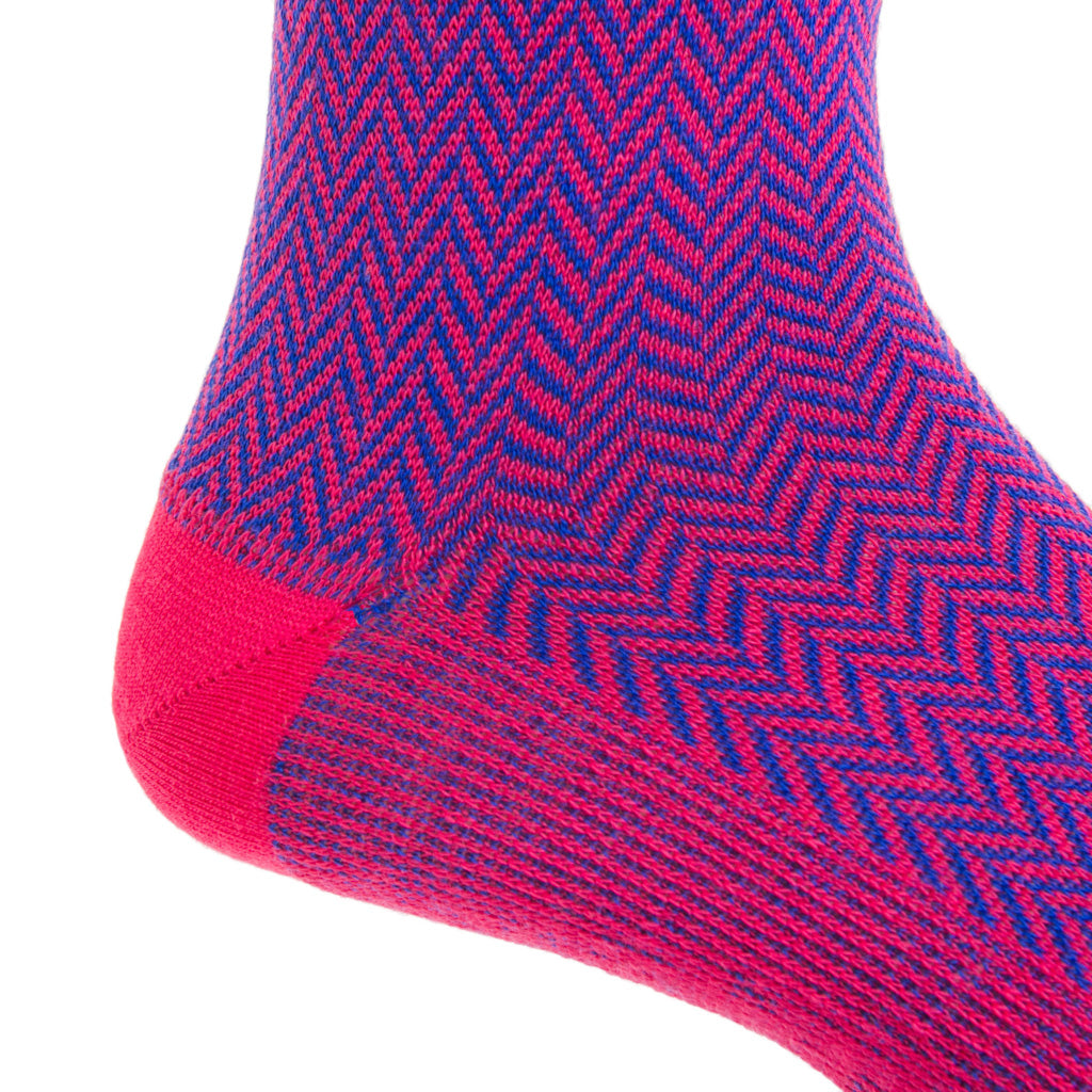 Mid-Calf-Magenta-Colbalt-Blue-Herringbone-Chevron-Cotton-Sock