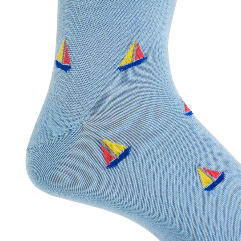 Mid-Calf-SKy-Blue-Yolk-Coral-Sailboat-Cotton-Sock