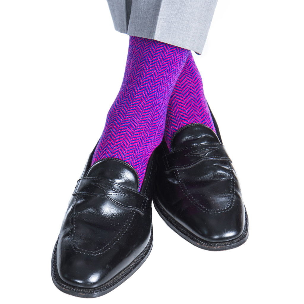 American-made-Magenta-Colbalt-Blue-Herringbone-Chevron-Cotton-Sock