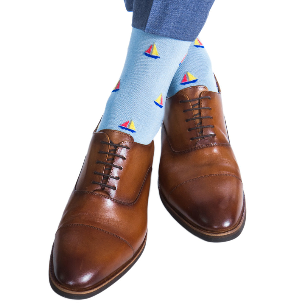 SKy-Blue-Yolk-Coral-Sailboat-Cotton-Sock-American-Made