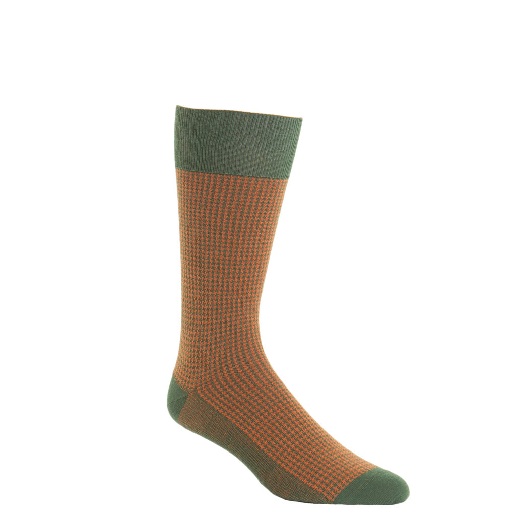 Over-The-Calf-Pine-Green-Burnt-Orange-Houndstooth-Wool-Sock