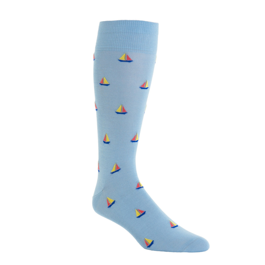 Over-the-Calf-SKy-Blue-Yolk-Coral-Sailboat-Cotton-Sock