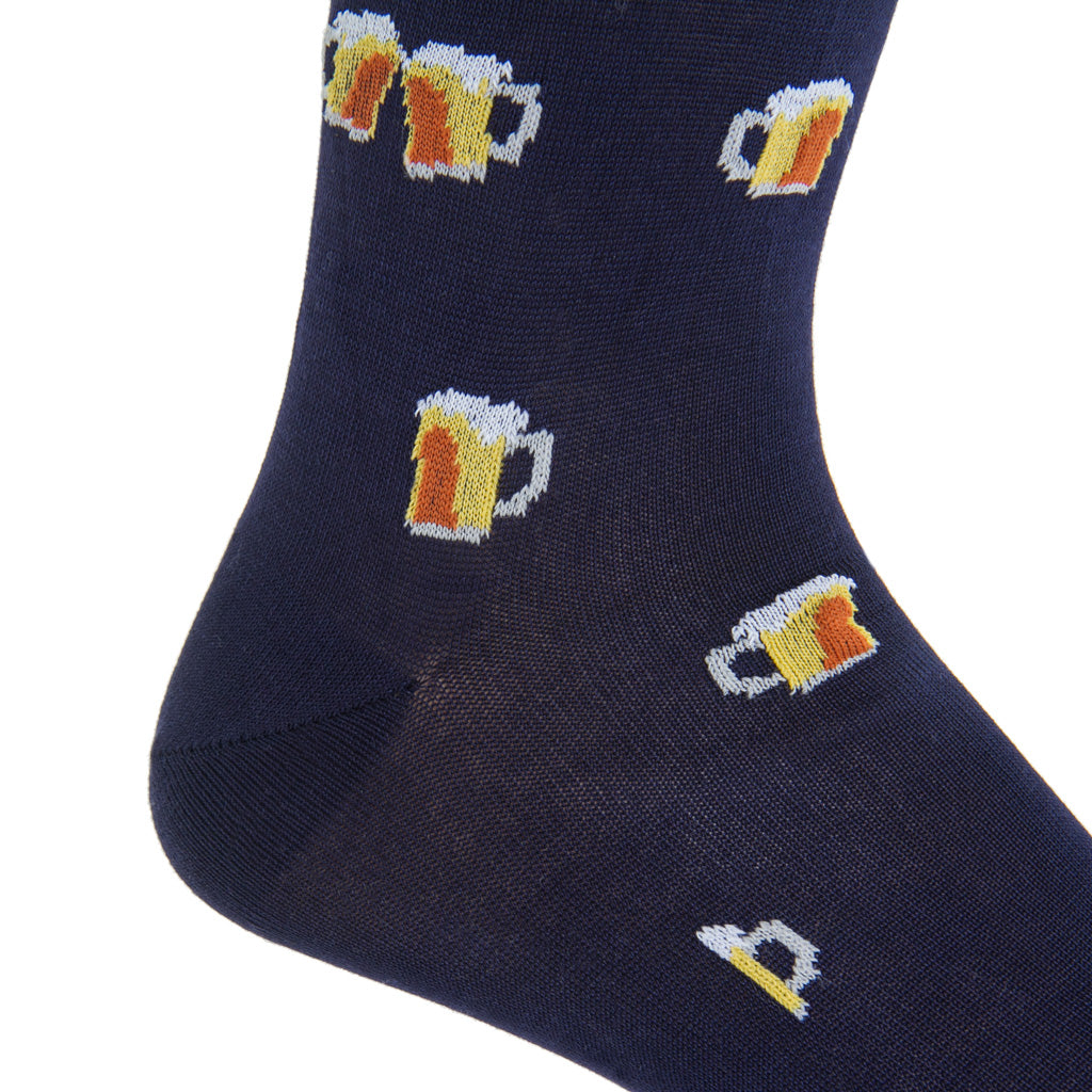 Classic Navy with Burnt Orange and Cream Beer Cotton Sock LInked Toe M ...