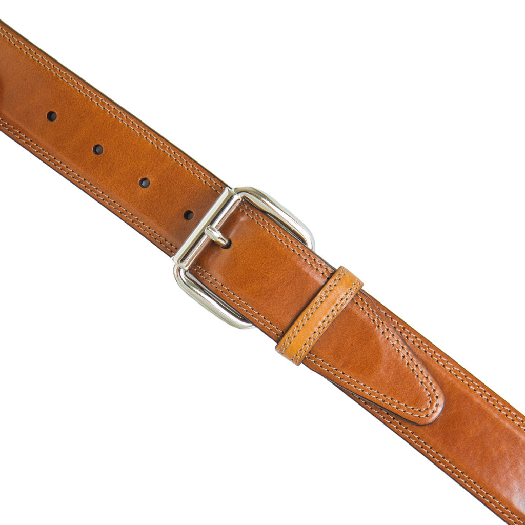 Cognac Italian Leather Belt With Nickel Roller Buckle – Dapper