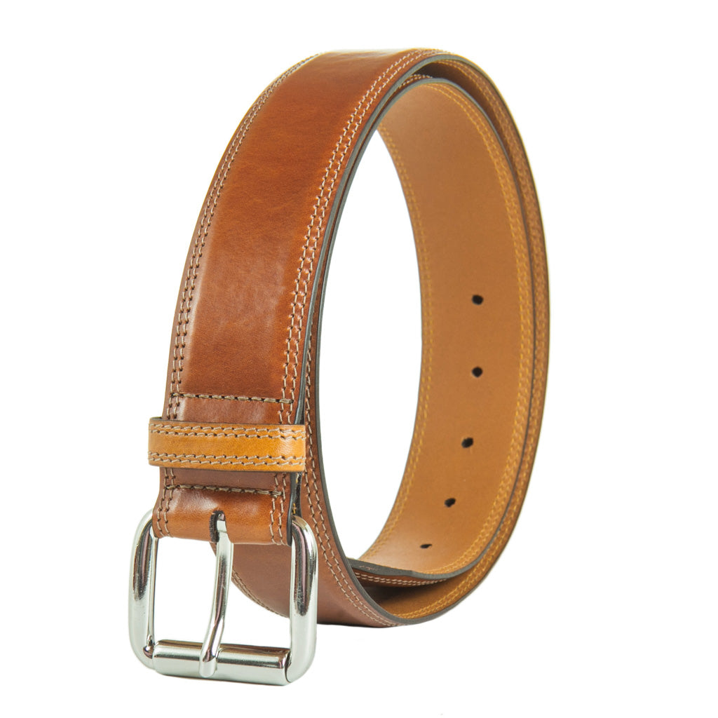 Big & Tall Italian Woven Stretch Leather Casual Belt in Cognac