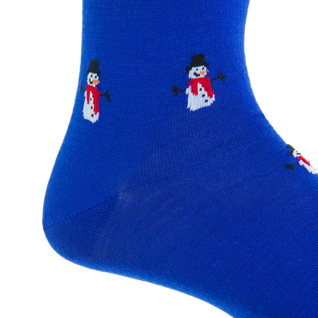 MC-Coblat Blue with White, Red and Black Merino Wool Snowman Sock Linked Toe Mid-calf