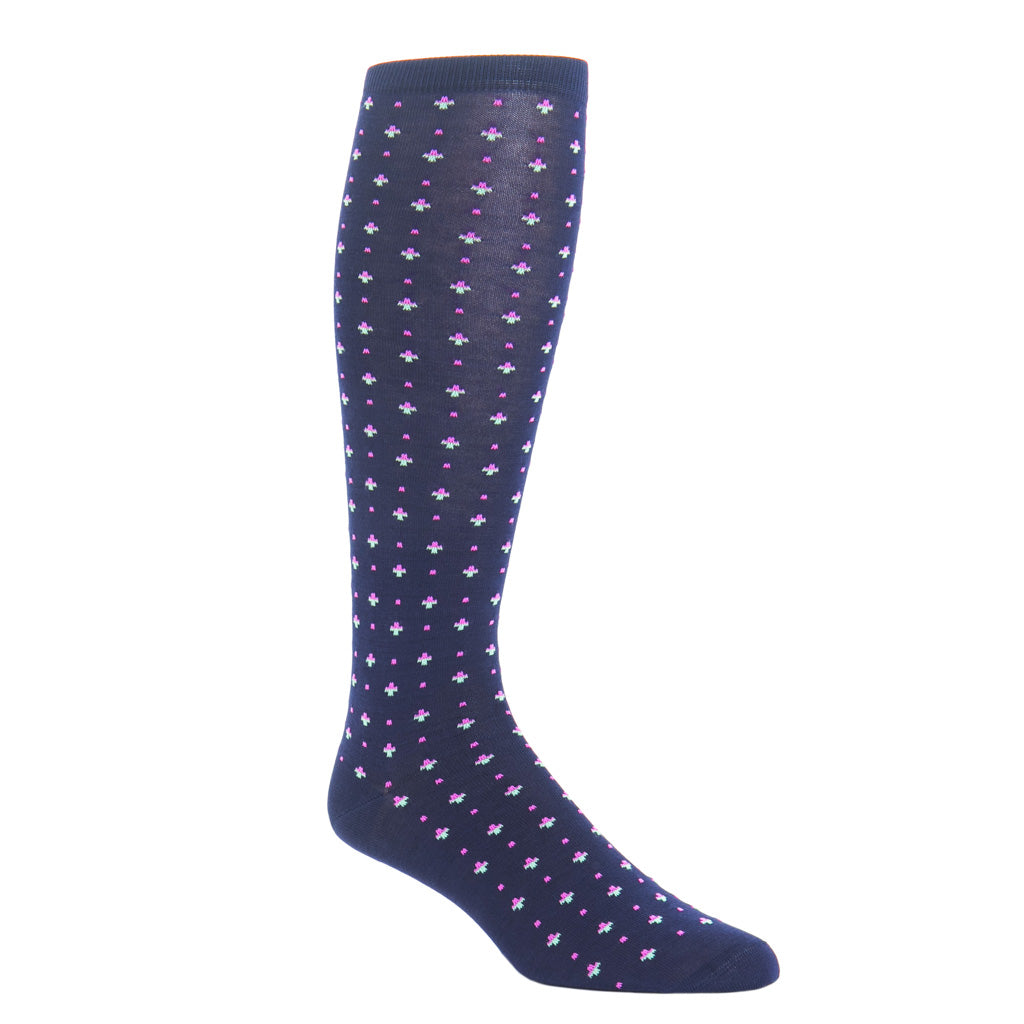 Classic Navy with Rose and Green Grass Split Tie Neats Cotton Sock Lin ...