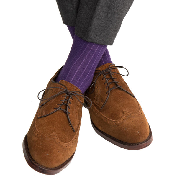 Mercury Gray with Purple Heel and Toe Tipping Wide Ribbed Fine Merino –  Dapper Classics®