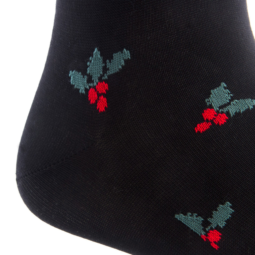 Black, Red and Green Holly Cotton Linked Toe Mid-Calf - mid-calf - dapper-classics