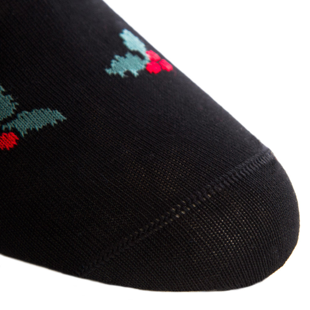 Black, Red and Green Holly Cotton Linked Toe Mid-Calf - mid-calf - dapper-classics