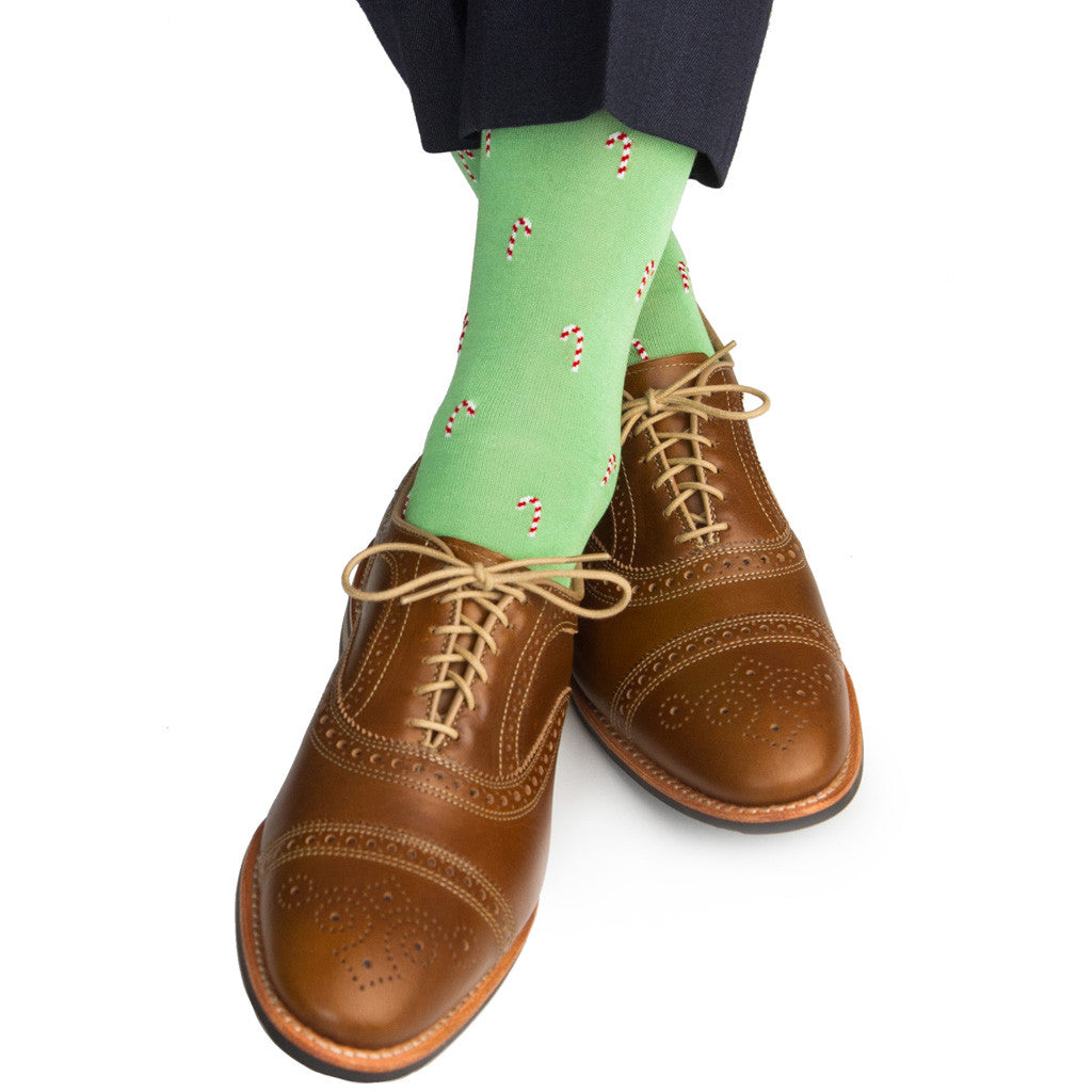 Green with Red and White Candy Cane Sock Linked Toe OTC - over-the-calf - dapper-classics