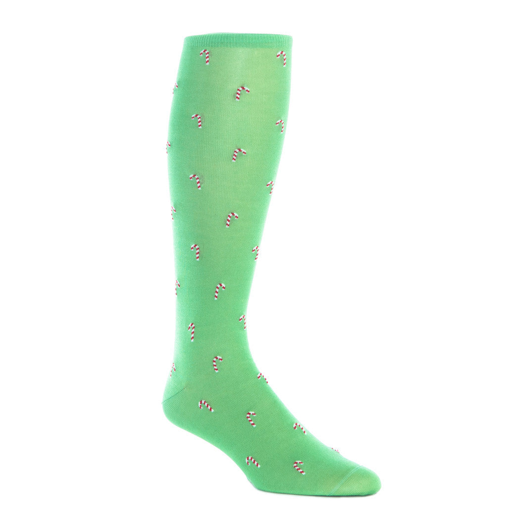 Green with Red and White Candy Cane Sock Linked Toe OTC - over-the-calf - dapper-classics