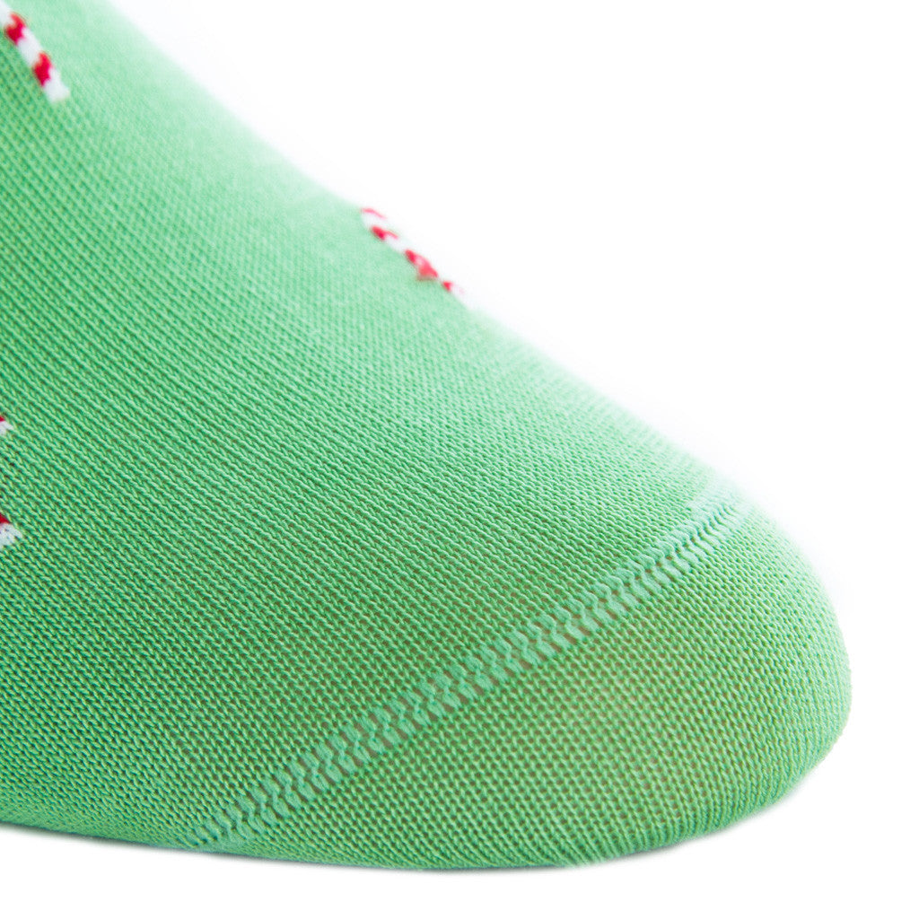 Green with Red and White Candy Cane Sock Linked Toe OTC - over-the-calf - dapper-classics