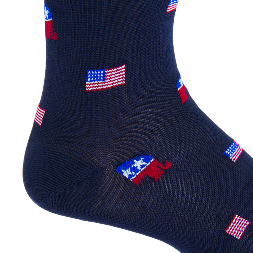 mid-calf classic navy/red american flag elephant cotton sock