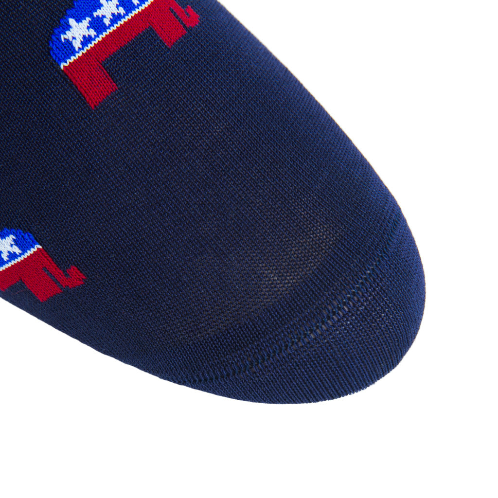 linked-toe classic navy/red american flag and elephant cotton sock