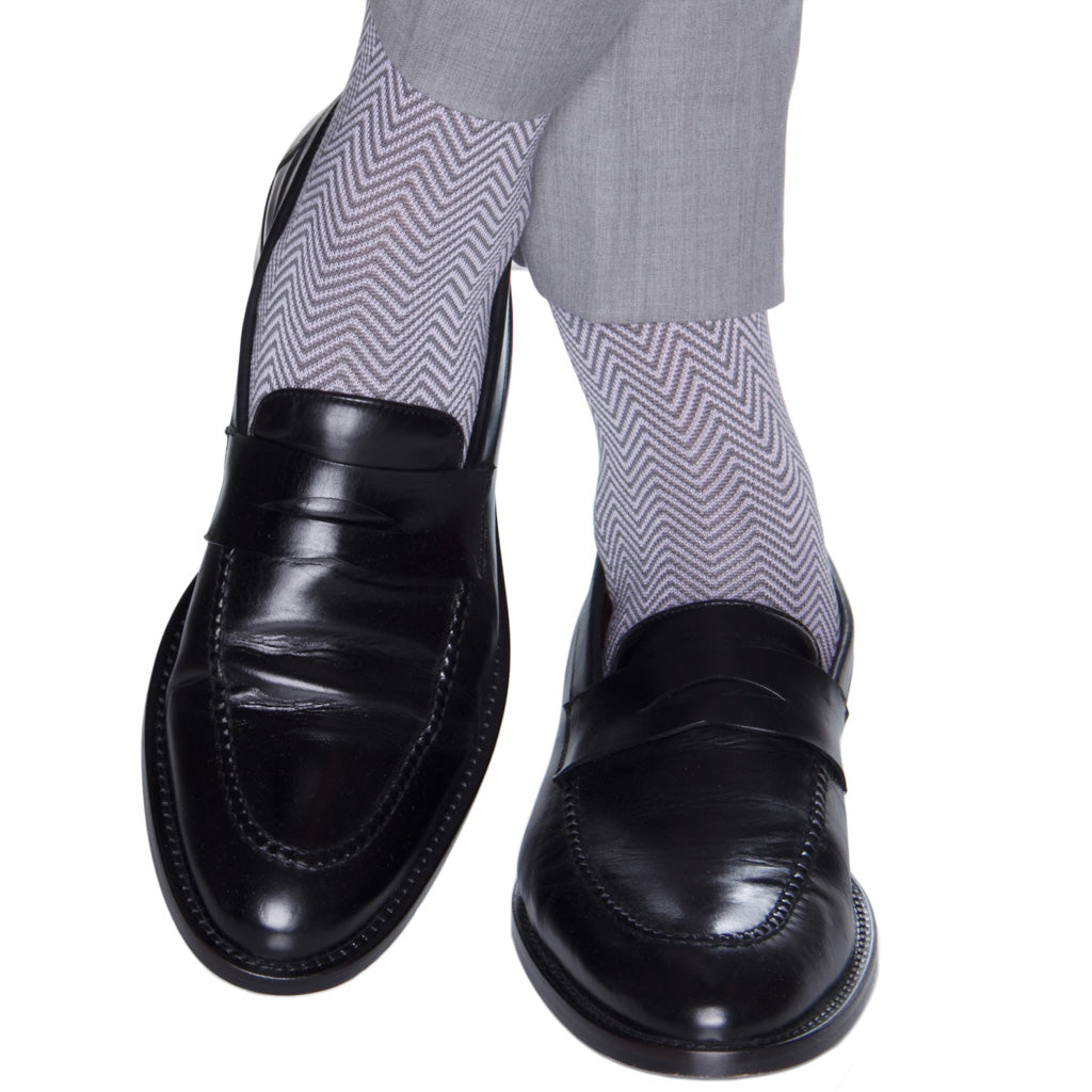 Steel Gray with Lavender Chevron Cotton Sock Linked Toe Mid-Calf ...