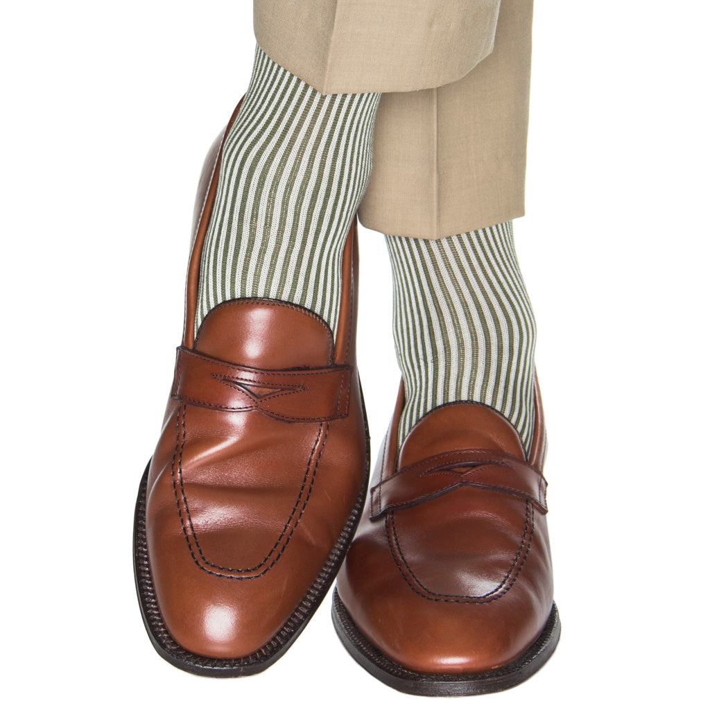 Pine Sage with Cream Vertical Stripe Cotton Sock Linked Toe OTC ...