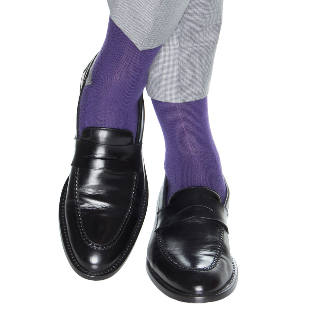 purple with mercury grey heel and toe wool crew sock