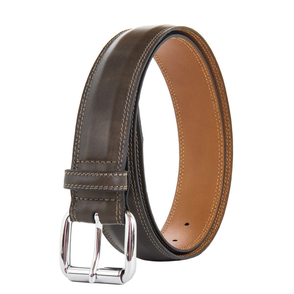 Olive Green Italian Leather Belt With Nickel Roller Buckle – Dapper  Classics®