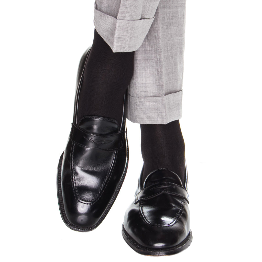 Black Solid Wide Ribbed Cashmere Wool Blend Sock Linked Toe OTC ...