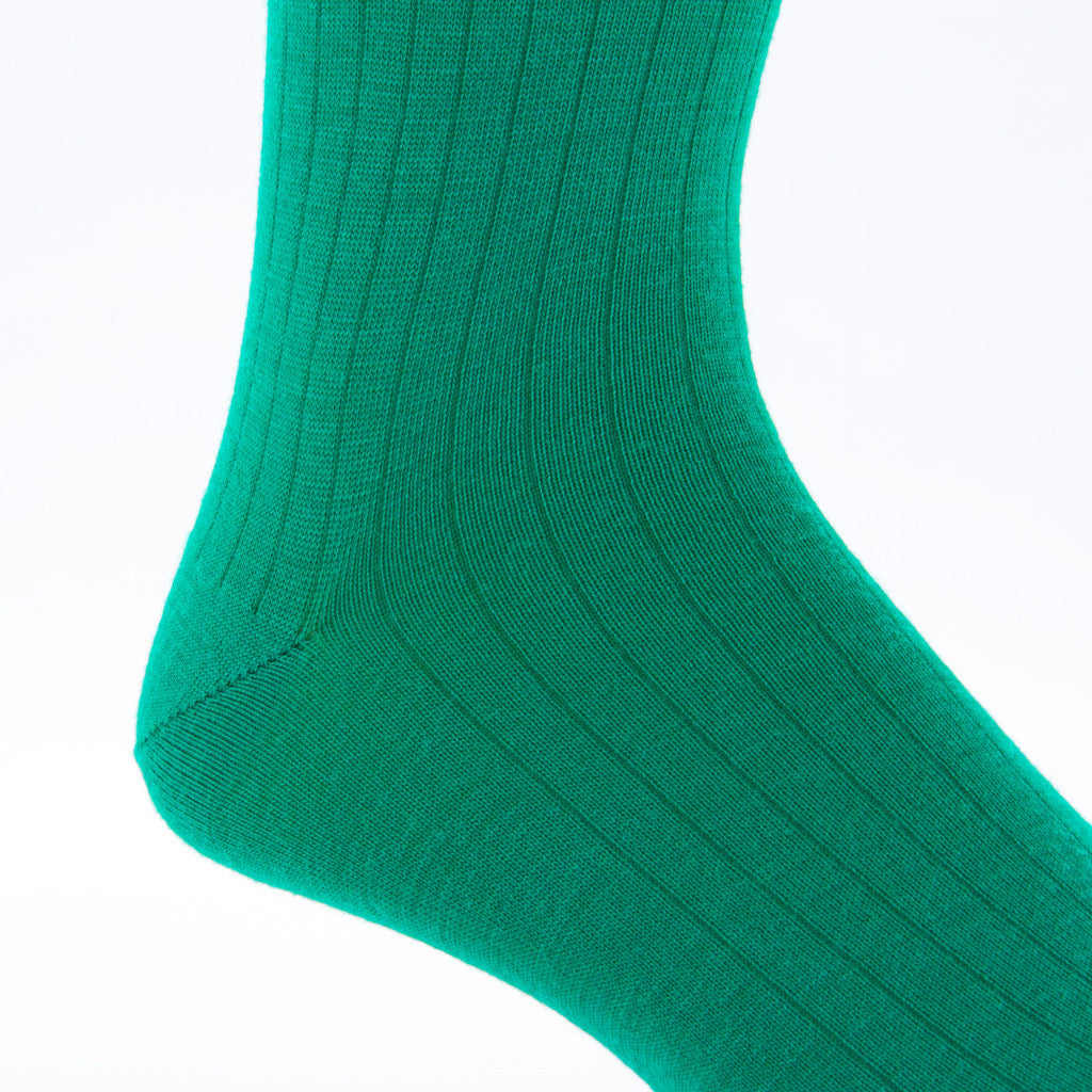 Marine Green Ribbed Solid Sock Fine Merino Wool Linked Toe Mid-Calf - mid-calf - dapper-classics - 2