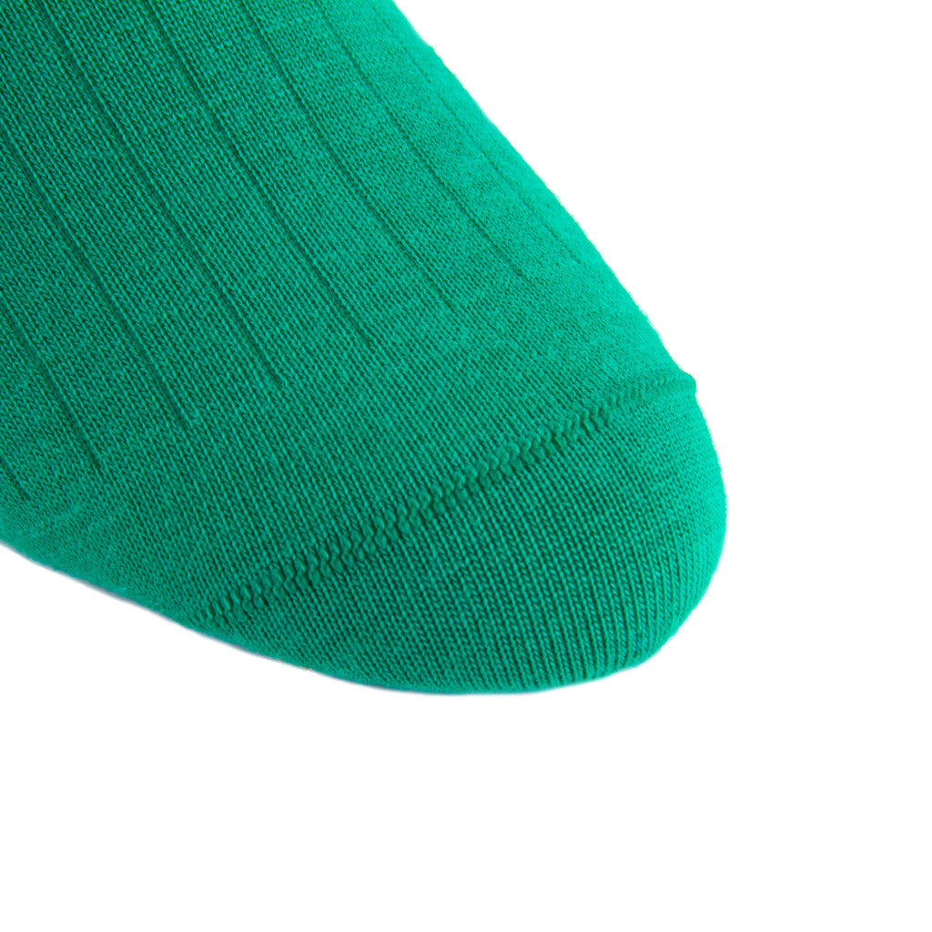 Marine Green Ribbed Solid Sock Fine Merino Wool Linked Toe Mid-Calf - mid-calf - dapper-classics - 4